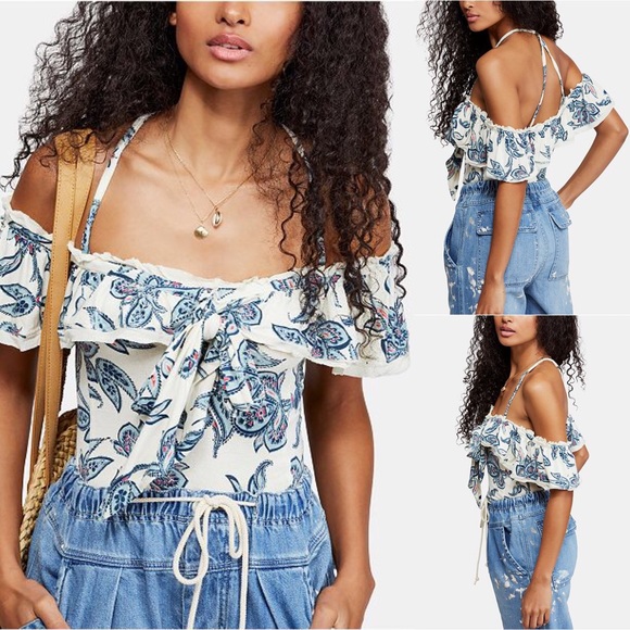 Free People Cha-Cha Off Shoulder Print Top - Picture 1 of 7